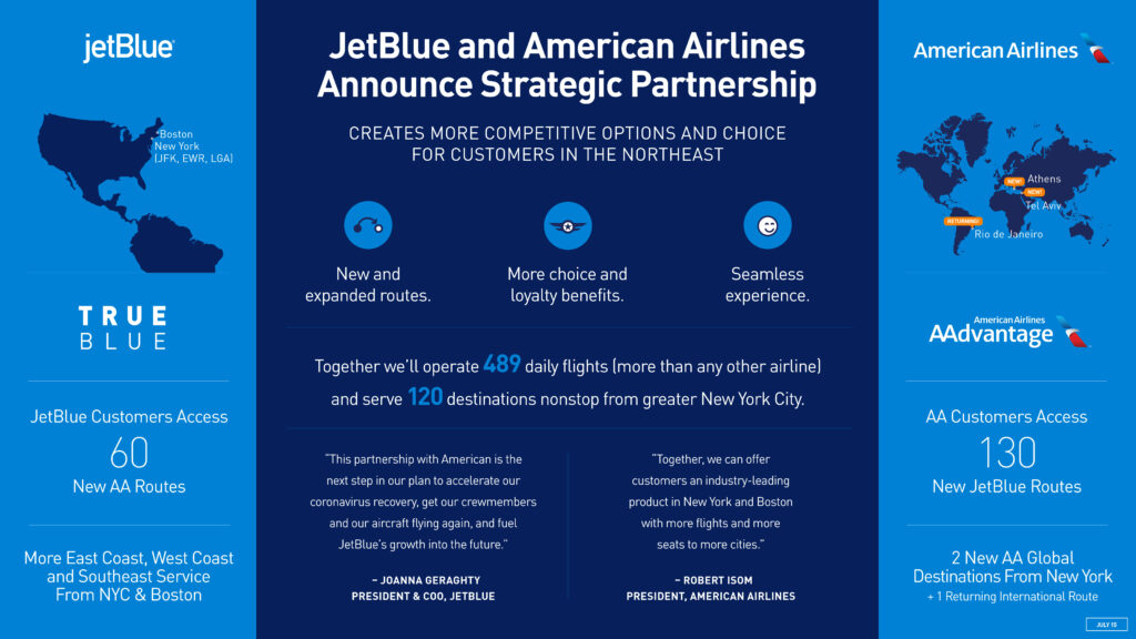 A JetBlue infographic explaining the partnership between them and American Airlines. Image courtesy: JetBlue