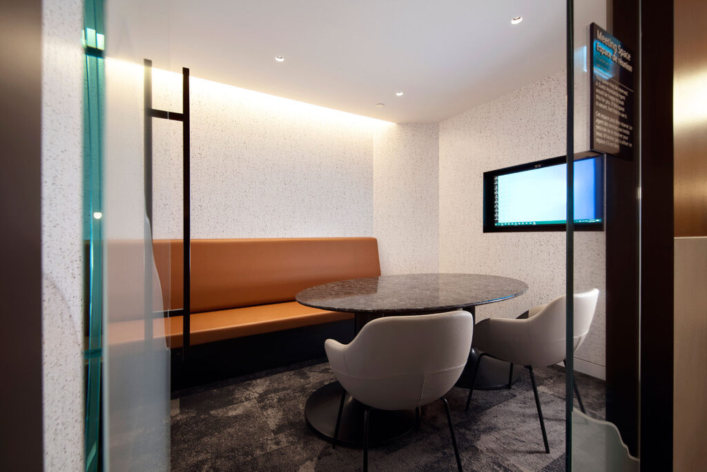 The meeting room, complete with television and whiteboard. Image courtesy: WestJet